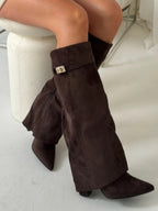 Sutton - Women's Flare-Cuff Buckle Knee-High Boots