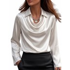 Sylvia - Women's Long-Sleeve Satin Blouse with Cowl Neckline