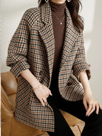 Sylvia - Women's Oversized Houndstooth Blazer with Notch Lapels