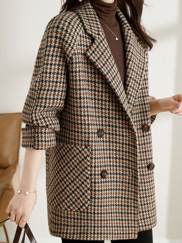 Sylvia - Women's Oversized Houndstooth Blazer with Notch Lapels