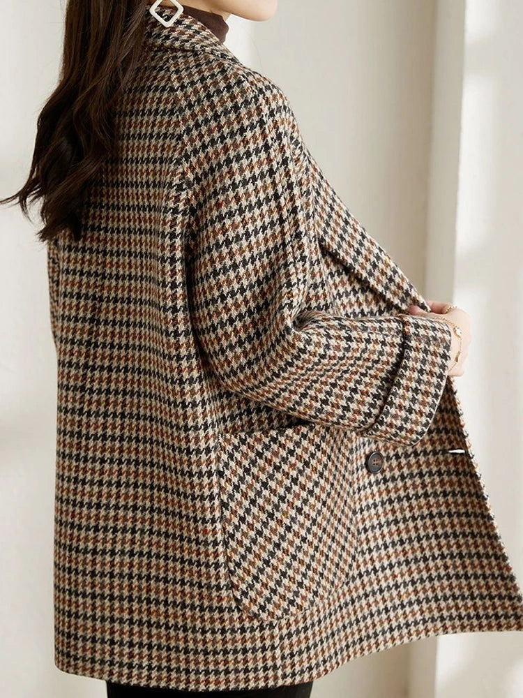 Sylvia - Women's Oversized Houndstooth Blazer with Notch Lapels