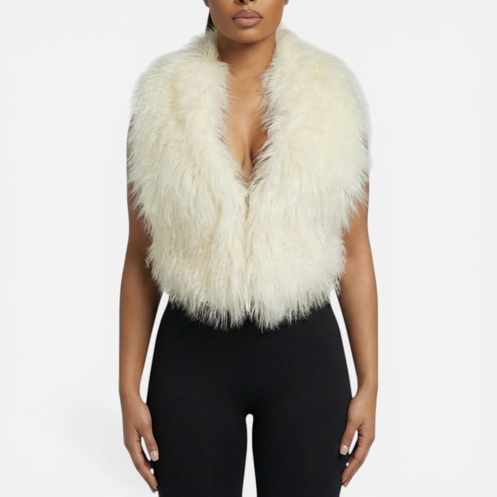 Sylvie - Women's Faux Fur Vest with Open Back and Tie Straps