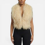 Sylvie - Women's Faux Fur Vest with Open Back and Tie Straps