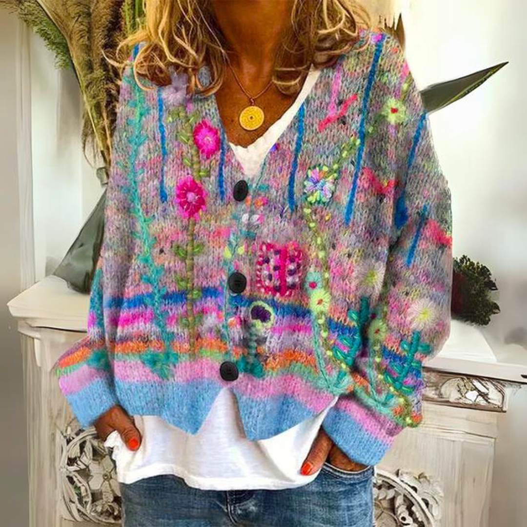 Tabitha - Women's Oversized Printed Cardigan with Button Front