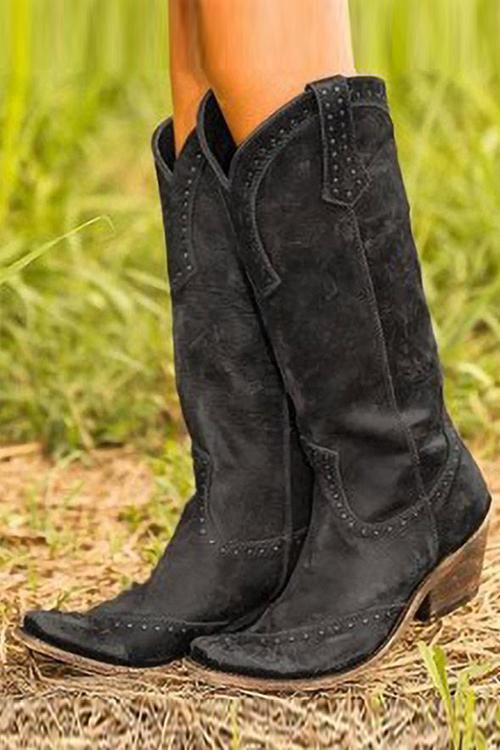 Tabitha - Women's Rivet-Embellished Knee-High Boots with Block Heel