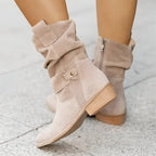 Taffy - Women's Slouch Suede-Look Boots with Buckle Strap