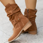 Taffy - Women's Slouch Suede-Look Boots with Buckle Strap
