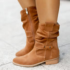 Taffy - Women's Slouch Suede-Look Boots with Buckle Strap