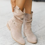 Taffy - Women's Slouch Suede-Look Boots with Buckle Strap