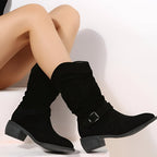 Taffy - Women's Slouch Suede-Look Boots with Buckle Strap