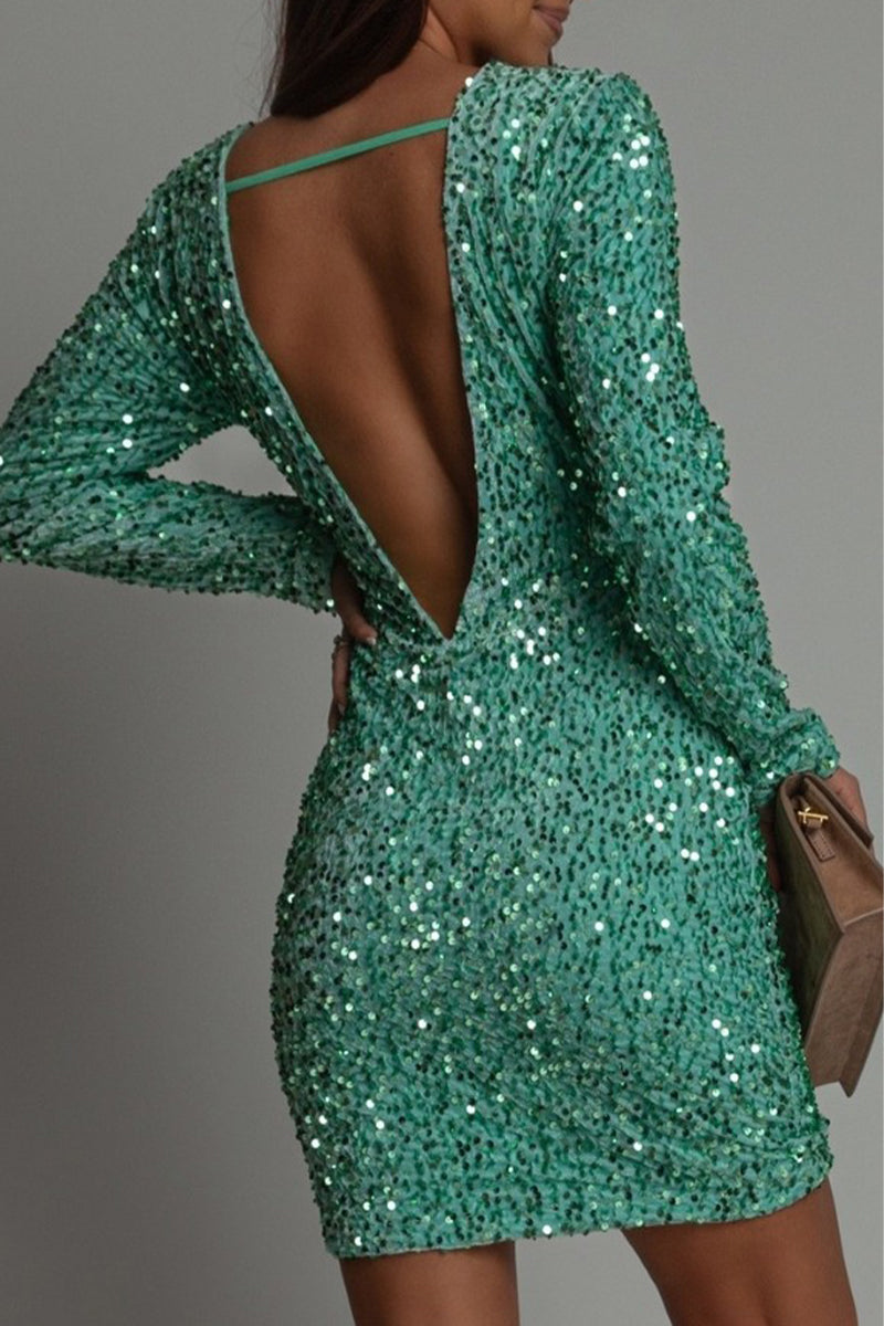 Talia - Women's Sequin Open-Back Mini Dress