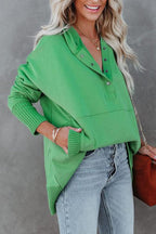 Tallulah - Women's Oversized Hooded V-Neck Sweatshirt with Snap Placket