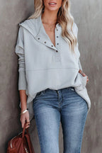 Tallulah - Women's Oversized Hooded V-Neck Sweatshirt with Snap Placket