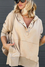 Tallulah - Women's Oversized Hooded V-Neck Sweatshirt with Snap Placket