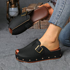 Tatiana - Women's Buckle-Strap Platform Clogs with Studded Sole
