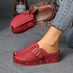 Tatiana - Women's Buckle-Strap Platform Clogs with Studded Sole