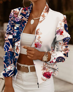 Tessa - Women's Floral Bomber Jacket with Front Zip