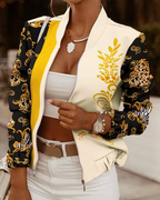 Tessa - Women's Floral Bomber Jacket with Front Zip