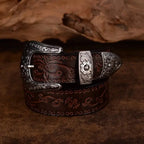 Thaddeus - Men's Embossed Leather Belt with Ornate Silver Buckle