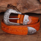 Thaddeus - Men's Embossed Leather Belt with Ornate Silver Buckle