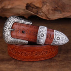 Thaddeus - Men's Embossed Leather Belt with Ornate Silver Buckle