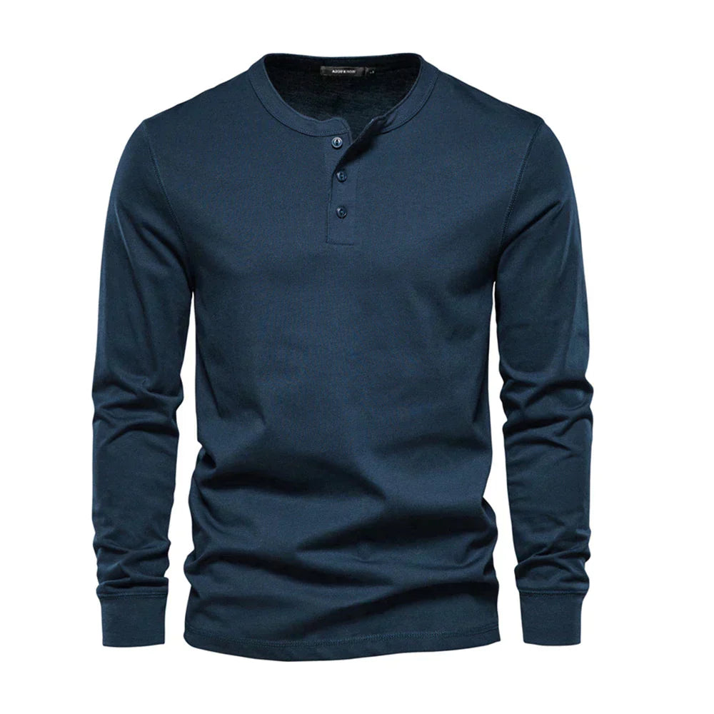 Thaddeus - Men's Long-Sleeve Henley with Button Placket