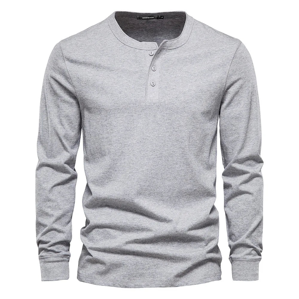 Thaddeus - Men's Long-Sleeve Henley with Button Placket
