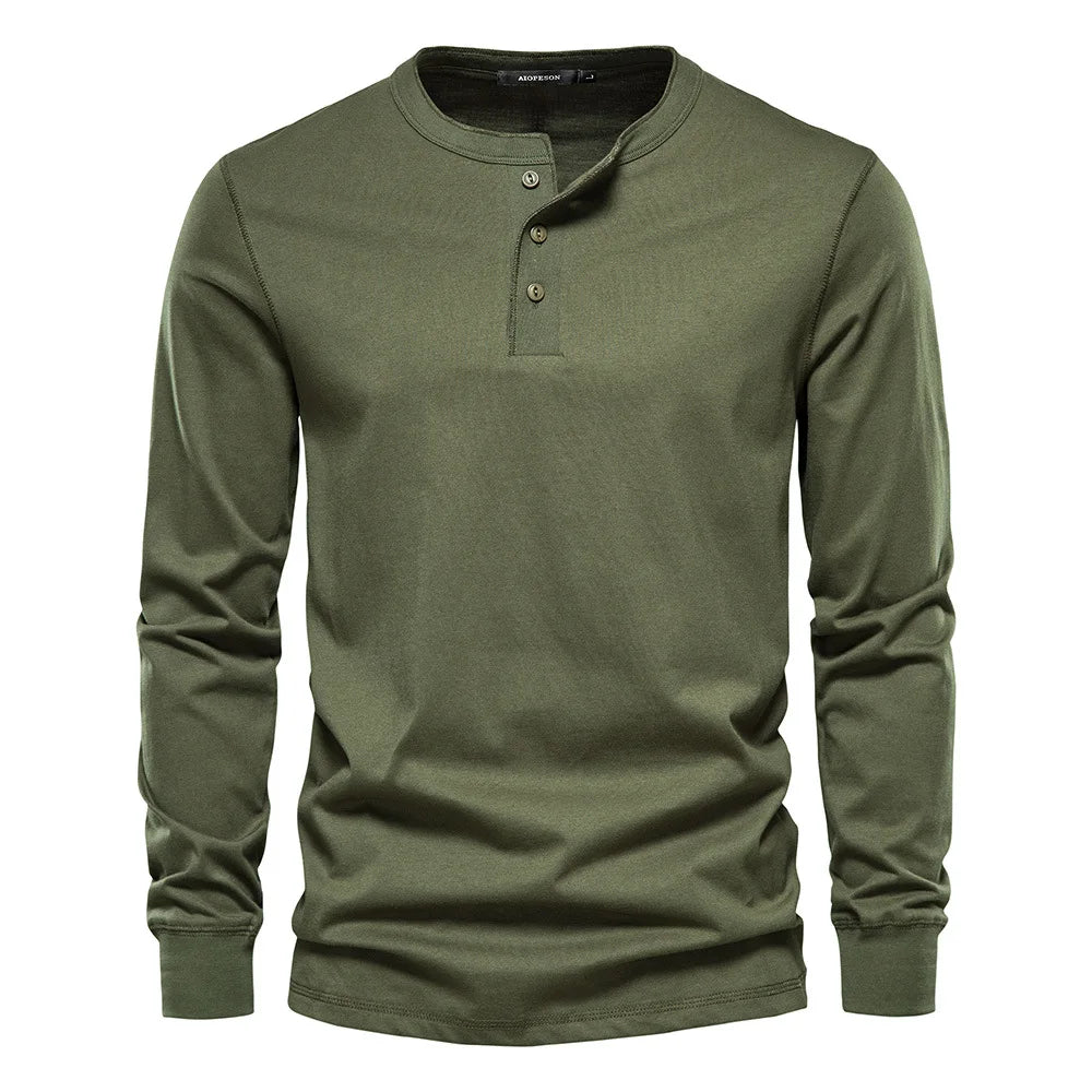 Thaddeus - Men's Long-Sleeve Henley with Button Placket