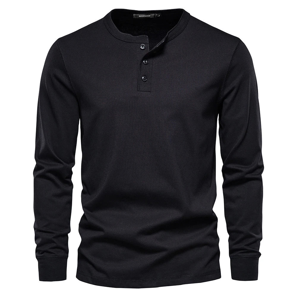 Thaddeus - Men's Long-Sleeve Henley with Button Placket