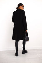 Theodora - Women's Peak Lapel Tailored Coat with Gold Buttons