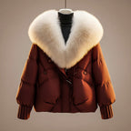 Theodora - Women's Quilted Puffer Jacket with Faux Fur Collar