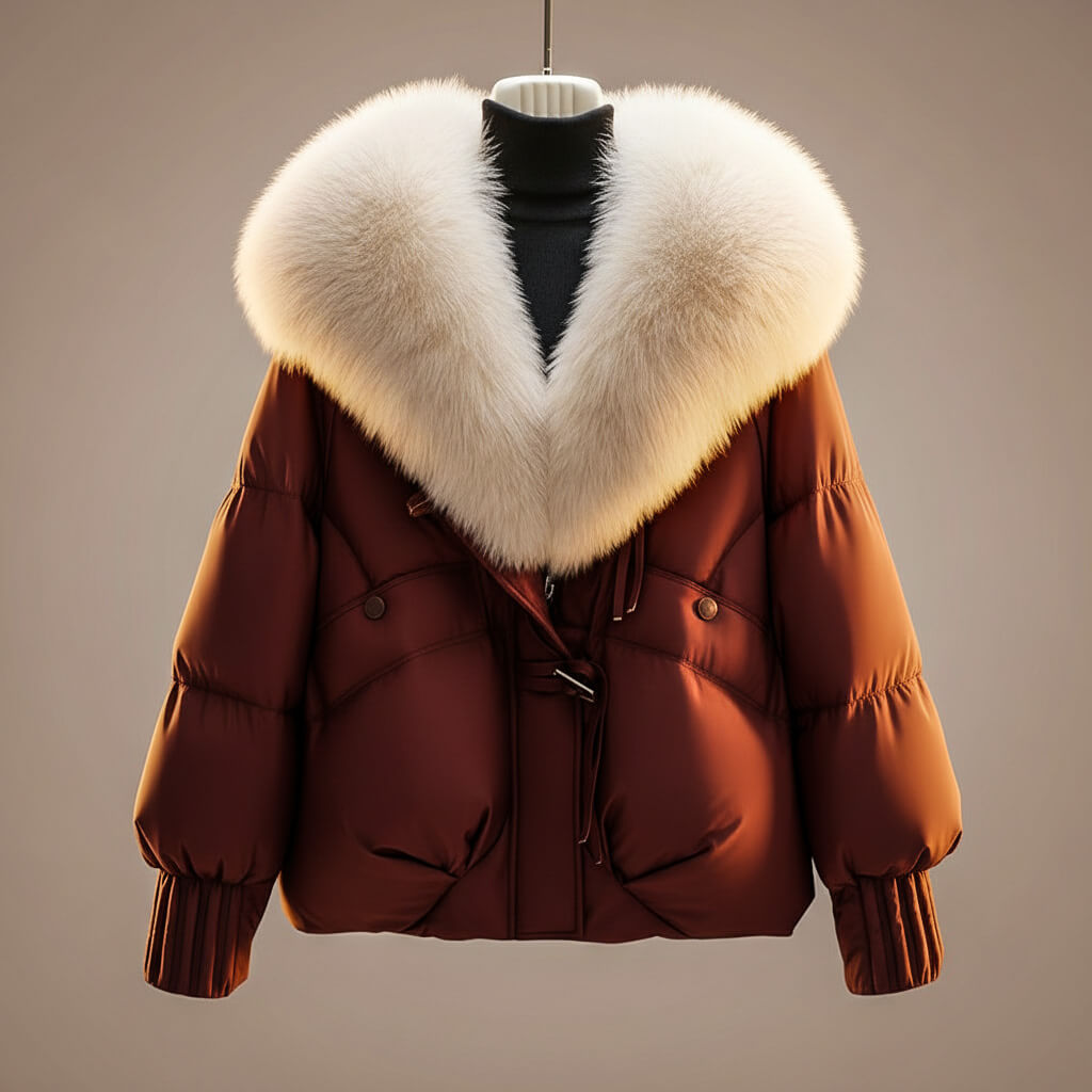 Theodora - Women's Quilted Puffer Jacket with Faux Fur Collar