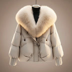 Theodora - Women's Quilted Puffer Jacket with Faux Fur Collar
