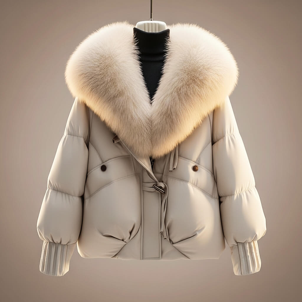 Theodora - Women's Quilted Puffer Jacket with Faux Fur Collar