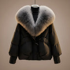 Theodora - Women's Quilted Puffer Jacket with Faux Fur Collar