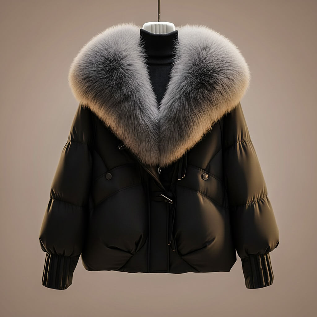Theodora - Women's Quilted Puffer Jacket with Faux Fur Collar
