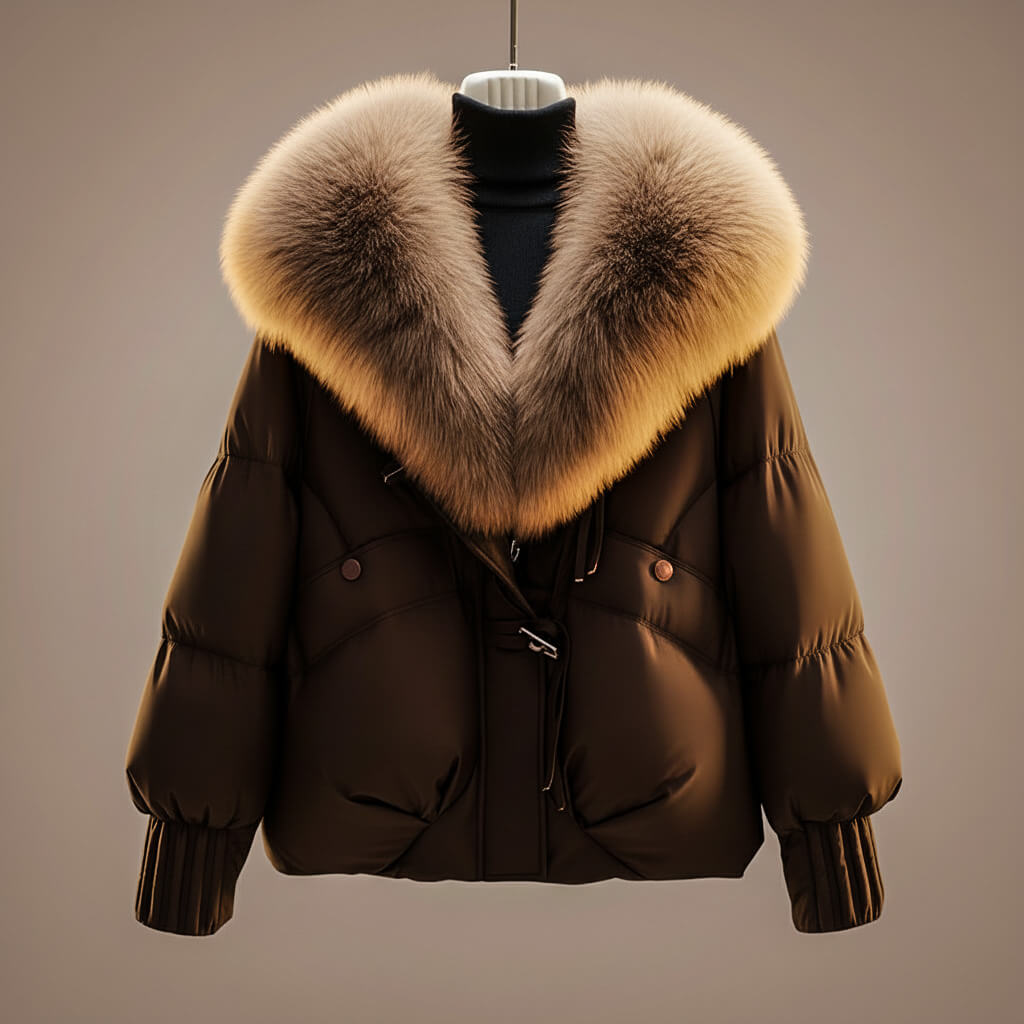 Theodora - Women's Quilted Puffer Jacket with Faux Fur Collar