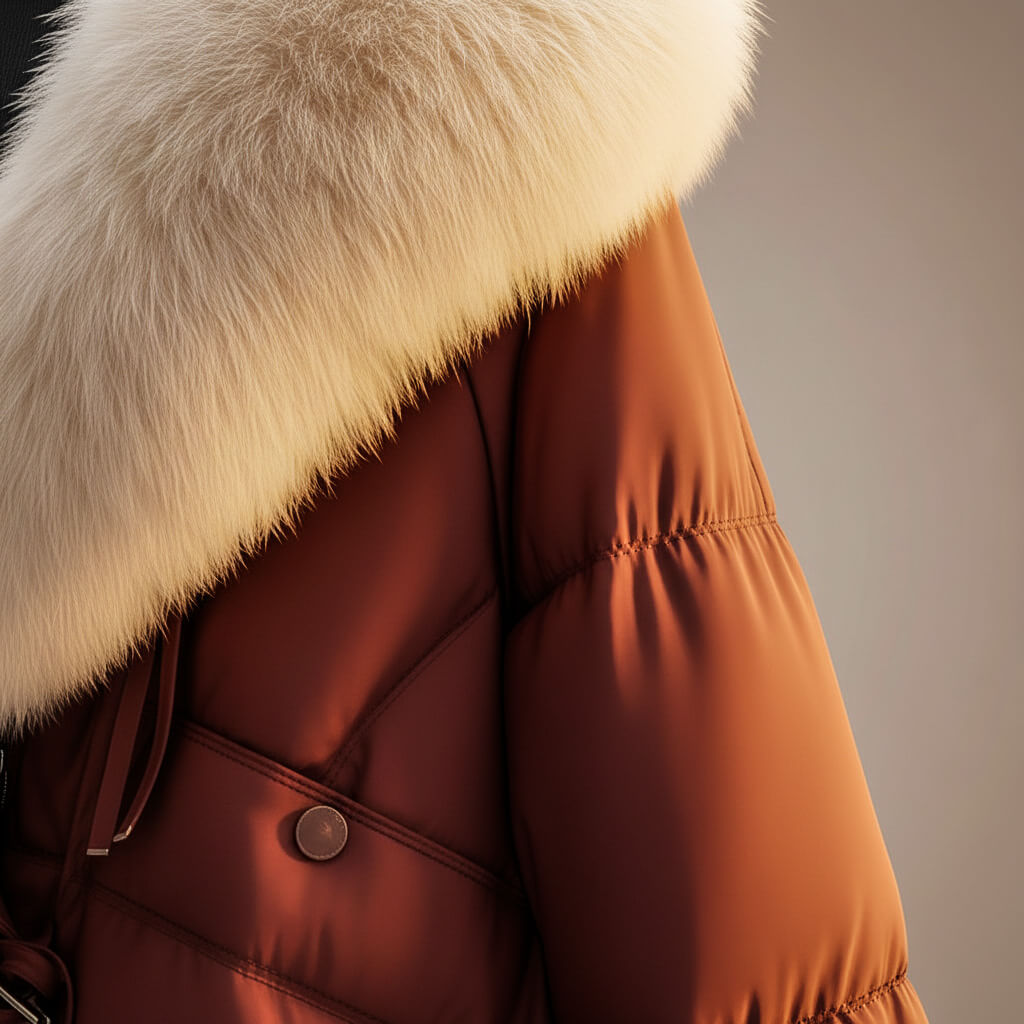 Theodora - Women's Quilted Puffer Jacket with Faux Fur Collar