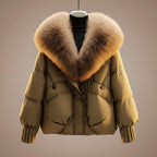 Theodora - Women's Quilted Puffer Jacket with Faux Fur Collar
