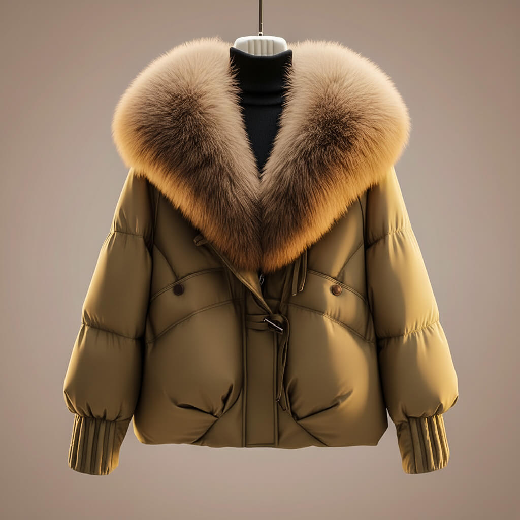 Theodora - Women's Quilted Puffer Jacket with Faux Fur Collar