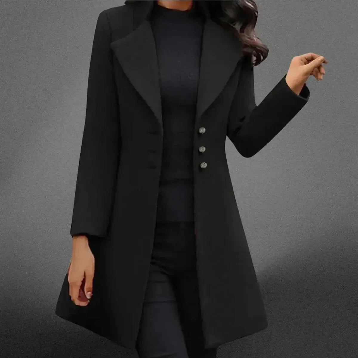 Theodora - Women's Tailored Long Coat with Oversized Lapel
