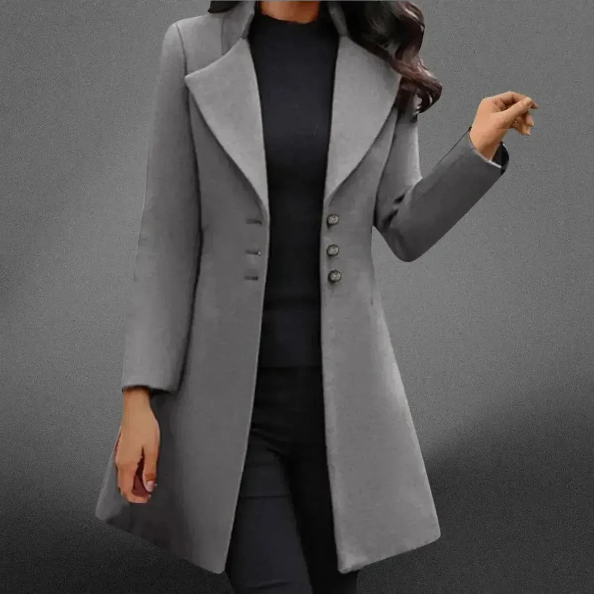Theodora - Women's Tailored Long Coat with Oversized Lapel
