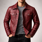 Tristan - Men's Chest-Pocket Leather Jacket with Snap Closure