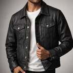 Tristan - Men's Chest-Pocket Leather Jacket with Snap Closure