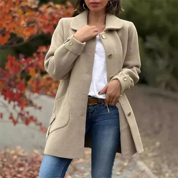 Venetia - Women's Button-Front Wool Coat with Notch Collar