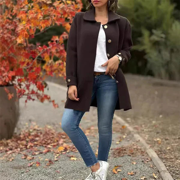Venetia - Women's Button-Front Wool Coat with Notch Collar