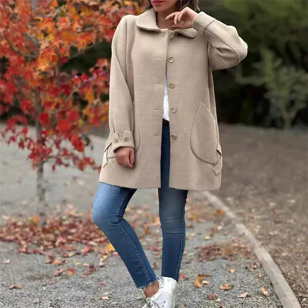 Venetia - Women's Button-Front Wool Coat with Notch Collar
