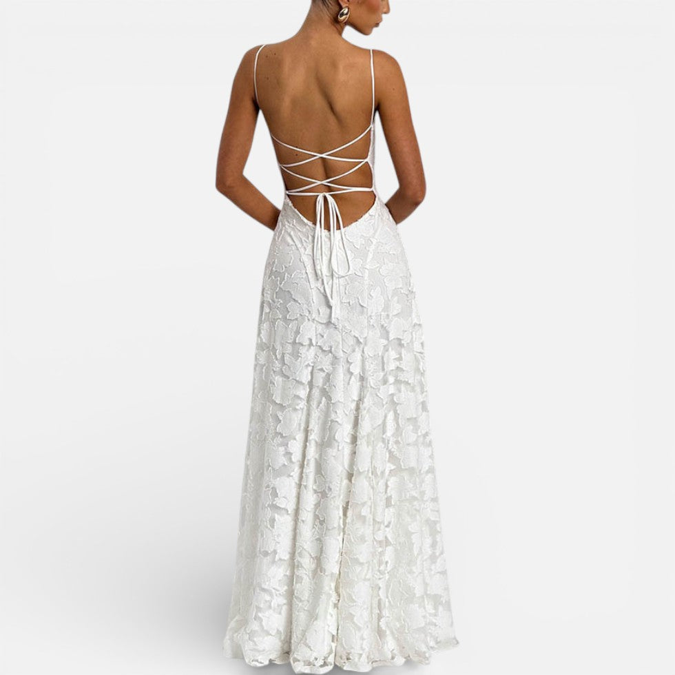 Venetia - Women's Lace Spaghetti-Strap Evening Gown