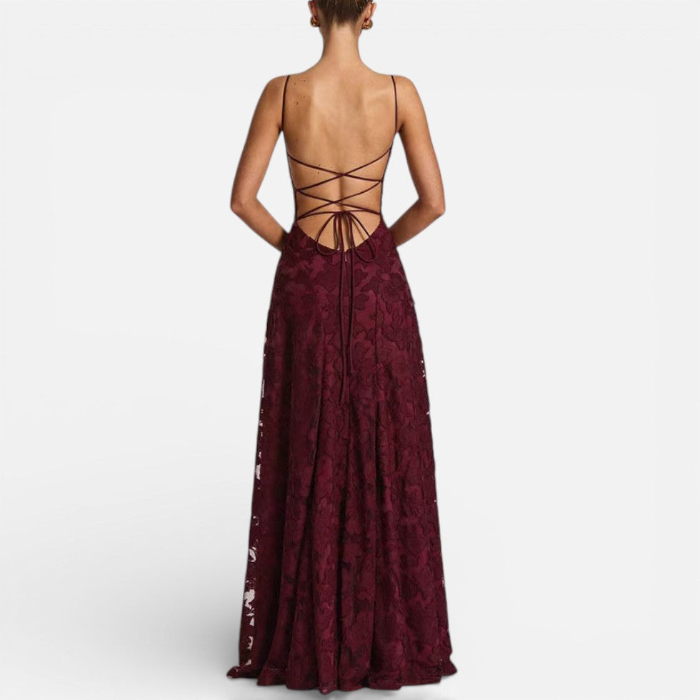 Venetia - Women's Lace Spaghetti-Strap Evening Gown