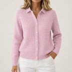 Violet - Women's Collared Button-Front Ribbed Knit Cardigan